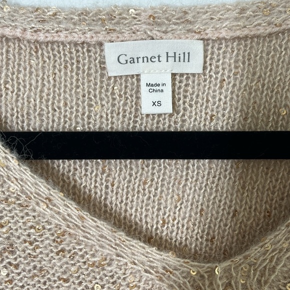 GARNET HILL Metallic Gold Sequin Alpaca Wool Blend V-Neck Sweater – Size XS - Picture 3 of 7